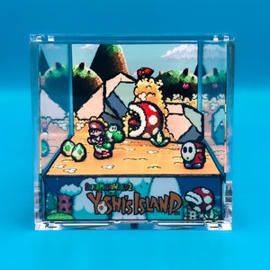 Yoshi's Island Diorama Cube - Super Mario World 2 - Video Game Room Decoration