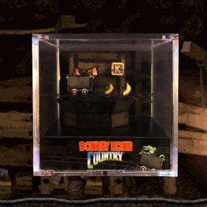 Donkey Kong Country Diorama Cube - Mine Cart Ride - Video Game Room Decoration