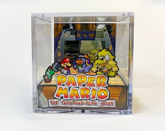 Paper Mario: The Thousand Year Door Diorama Cube - Battle With Rawk Hawk - Video Game Diorama Decoration - TTYD