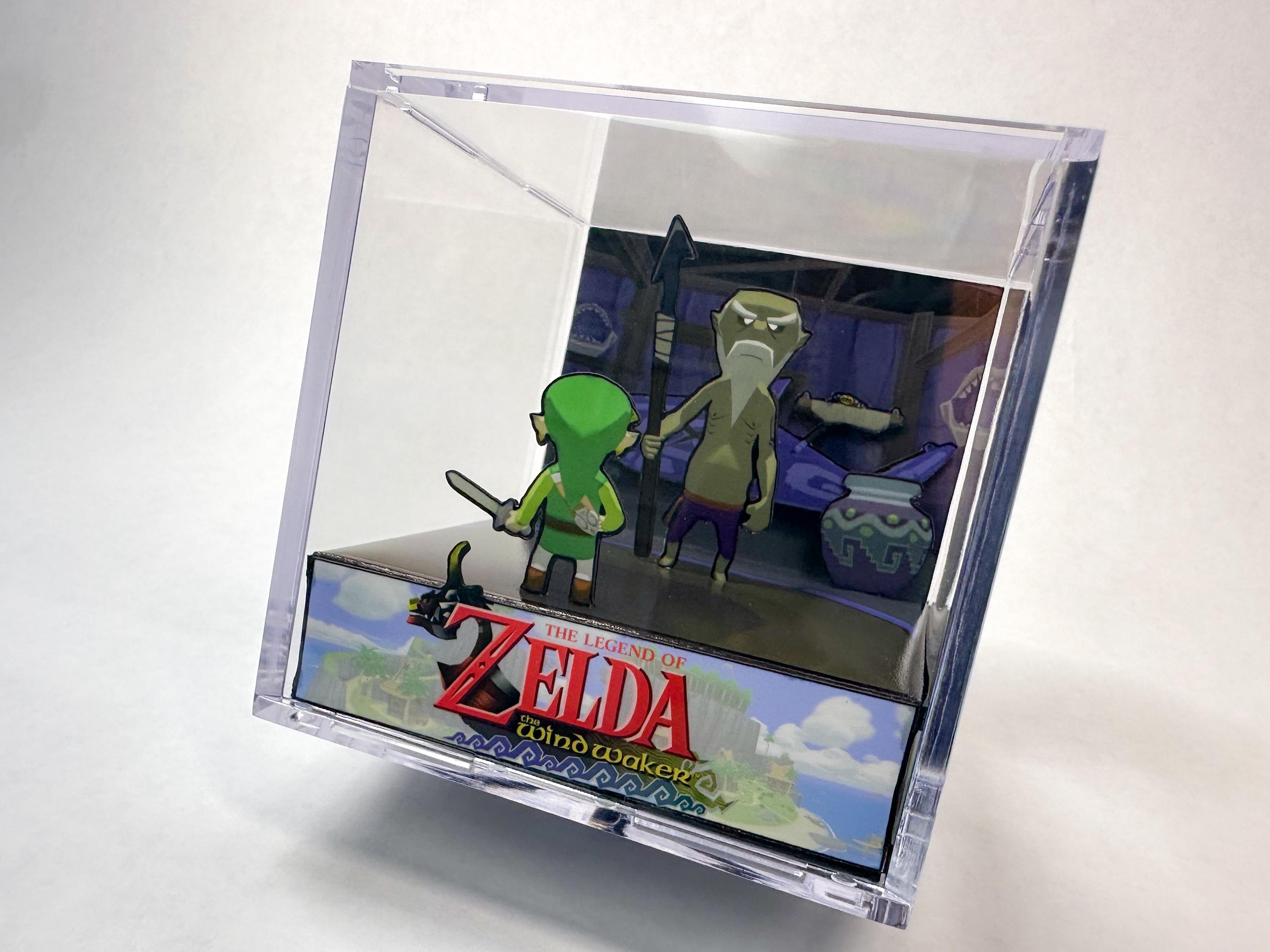 Wind Waker: Orca Training Link | Handmade Pixel Diorama Cube