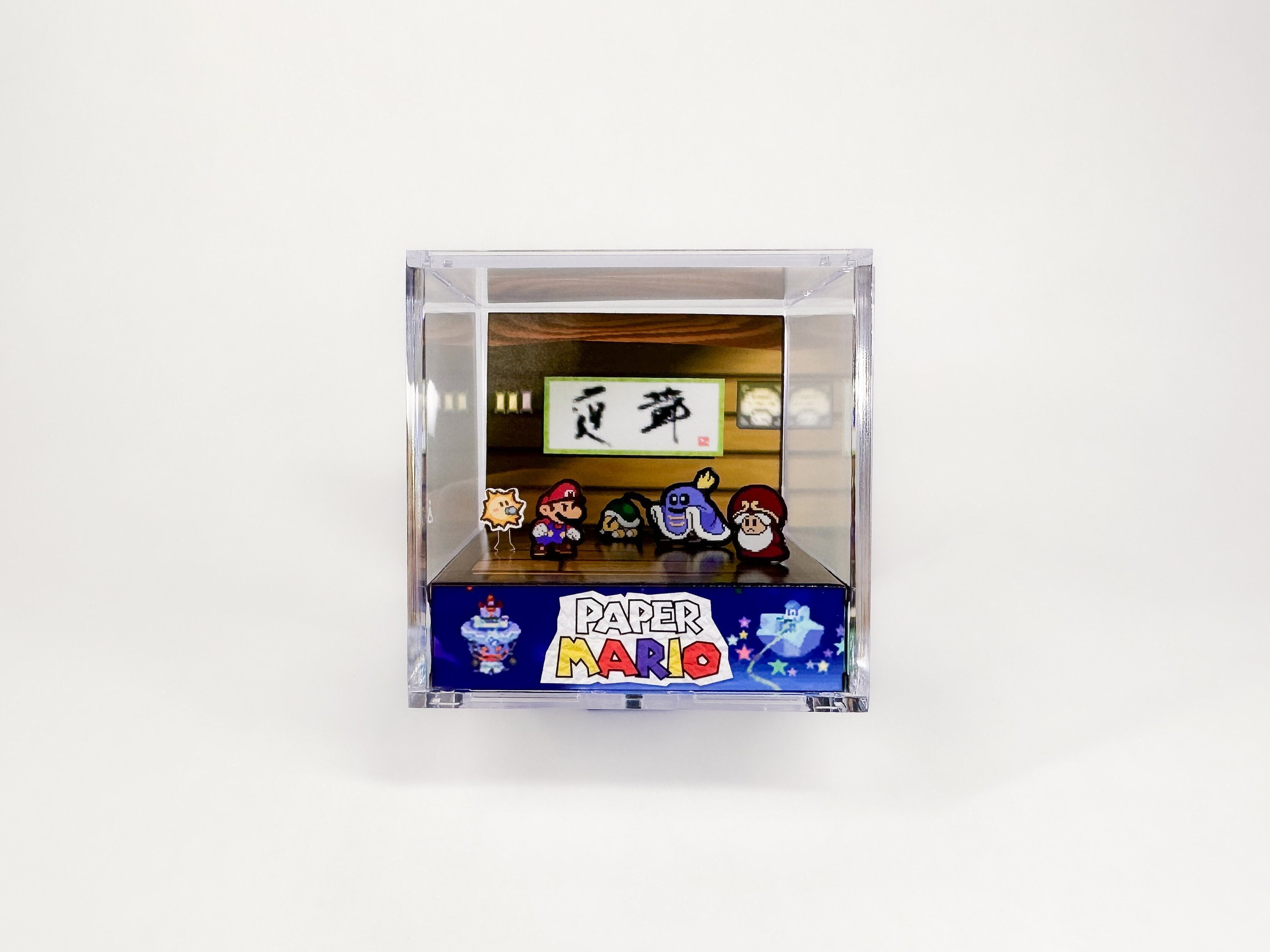 Paper Mario 64 Diorama Cube: Battle at the Dojo - Desk Display - Video Game Room Decoration
