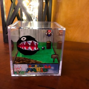 Super Mario 64 Diorama Cube: Chain Chomp - Video Game Room Decoration