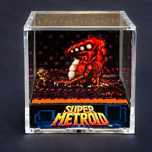 Super Metroid Diorama Cube - Alien Battle - Video Game Room Decoration SNES