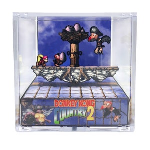 Donkey Kong Country 2 Diorama Cube - First Boss Battle Kreepy Krow - Video Game Room Decoration