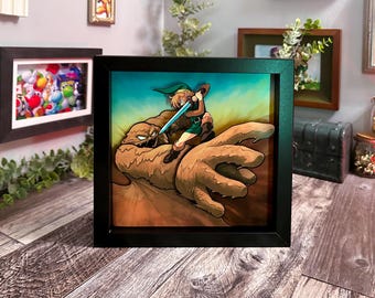 Legend of Zelda: Link To The Past 8"x8" Shadow Box - Fighting Geldman - Video Game Room Decoration SNES