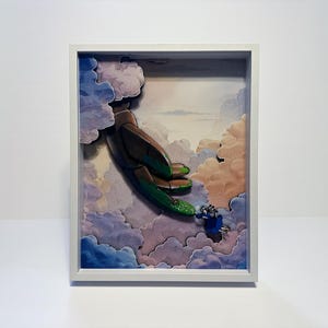 Castle in the Sky: Inramad konst 28x33 cm Shadow Box - Dekoration till videospelsrum