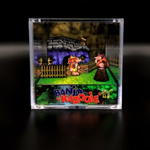 Banjo Kazooie Diorama Cube: Banjo Meets Bottles - Video Game Room Decoration
