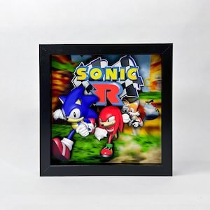 Sonic Racing: Sonic, Knuckles, Tails, Egg Man Cover Art 8&quot;x8&quot; Shadow Box - Video Game Room Decoration