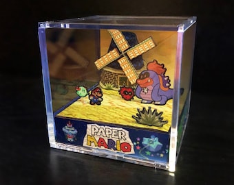Paper Mario 64 Diorama Cube: Windmill Battle Diorama Cube - Video Game Room Decoration