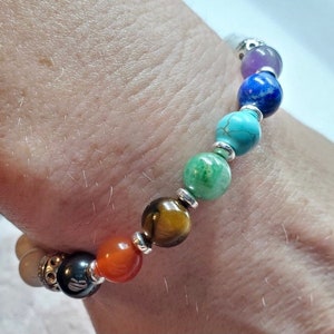 Chakra Healing Bracelet 7 Chakra Gemstone Beads with White Howlite Bead Base Yoga Bracelet image 5