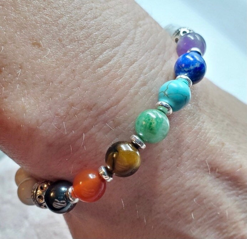 Chakra Healing Bracelet 7 Chakra Gemstone Beads with White Howlite Bead Base Yoga Bracelet image 5