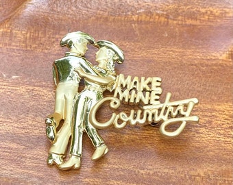 Vintage Danecraft Brooch - 'Make Mine Country' Brooch, Western Theme Brooch, Country Theme Brooch, Gold Country Western Theme Brooch