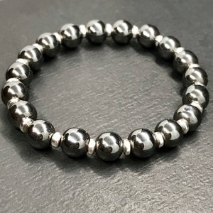Hematite Bracelet with Sterling Silver Plated Spacers - Unisex Protection Jewelry