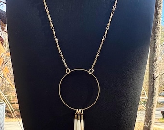 Porcupine Quill Pendant Statement Necklace: Boho Tribal Jewelry, Coated Brass Link Chain