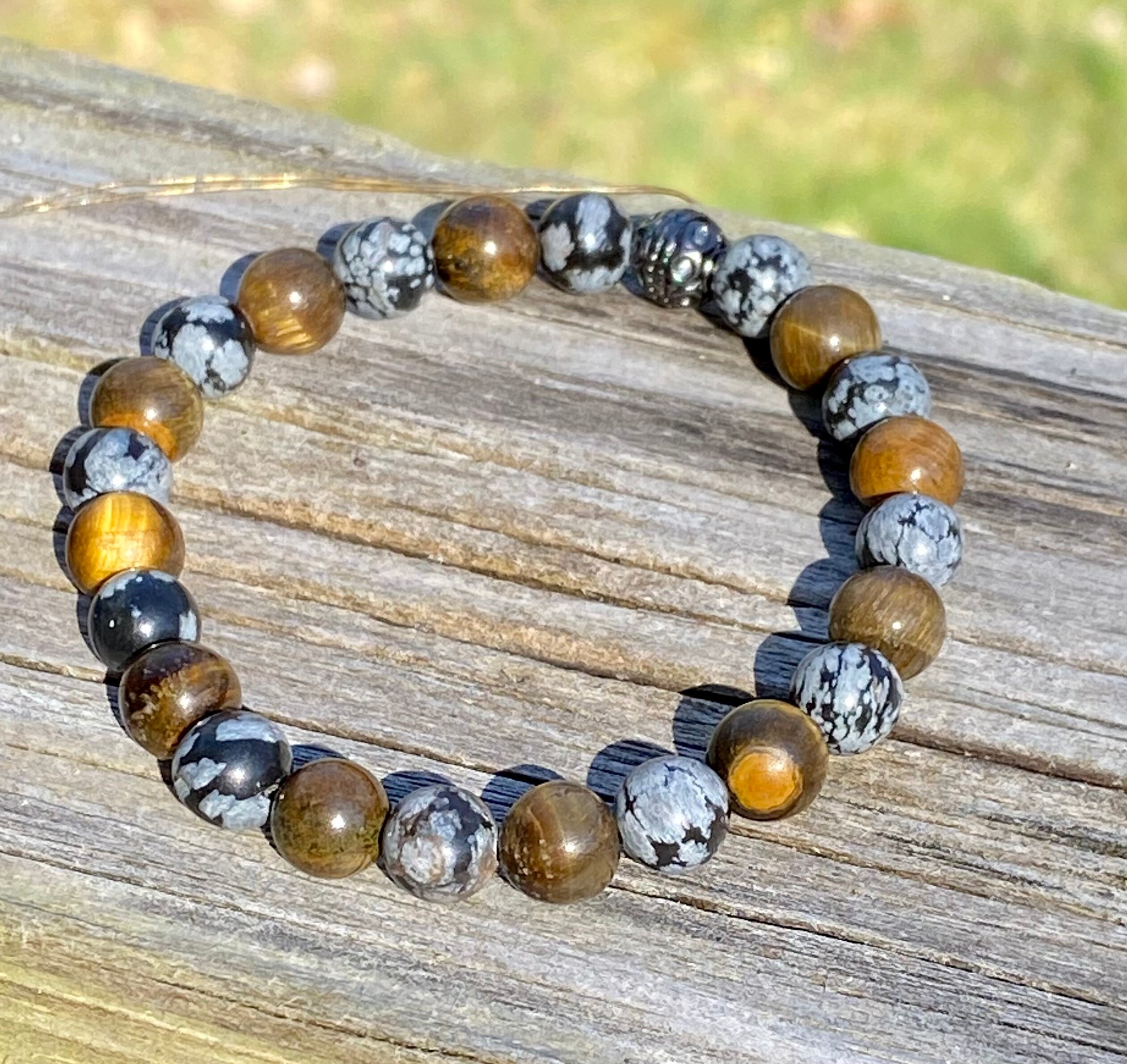 Tiger's Eye and Snowflake Obsidian Protection Bracelet