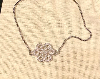 Sterling Silver Plated & Pavé CZ Celtic Knot Charm Slider Bracelet, Celtic Knot Bracelet,Silver Celtic Knot Slider Bracelet, Dara Knot Charm