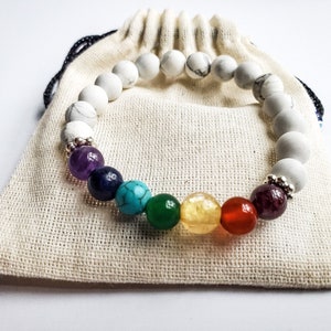 Chakra Healing Bracelet 7 Chakra Gemstone Beads with White Howlite Bead Base Yoga Bracelet image 9