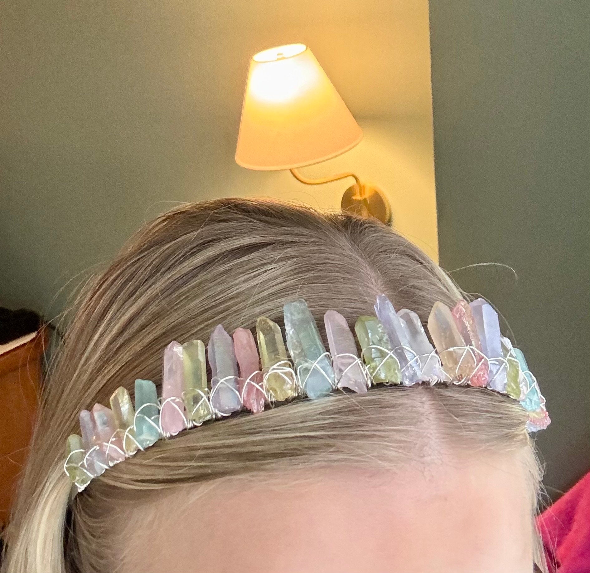 Raw Pink & Purple Crystal Quartz Point Wire-Wrapped Headband Fairycore crystal crown with amethyst and purple jade main image 3