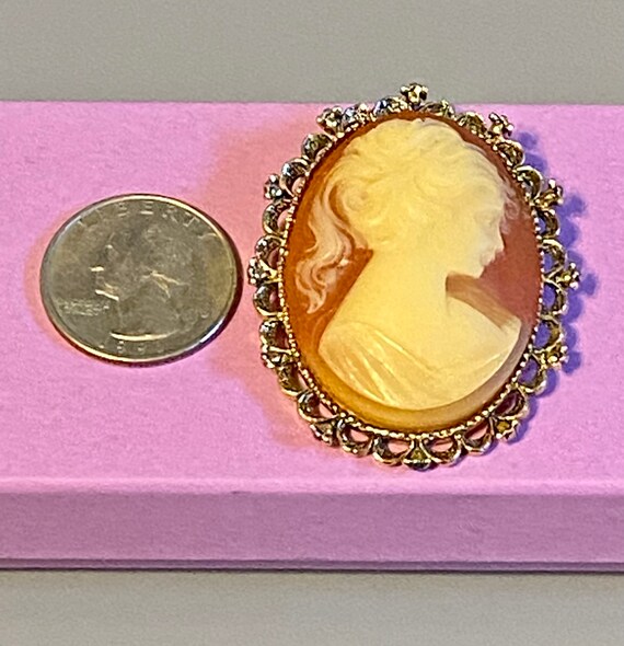 Cameo Brooch, Vintage Gerry’s Resin and Gold Tone Cam… - Gem