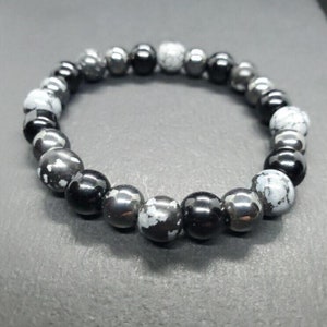 Hematite, Black Onyx & Snowflake Obsidian Beaded Bracelet