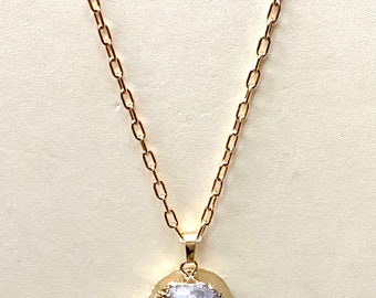 Genuine Quartz Crystal Cluster Pendant with 14k Gold Filled Paper Clip Chain Necklace