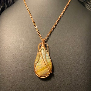 Crazy Lace Agate Wire Wrapped Pendant Necklace, Copper Wire Wrapped Crazy Lace Agate Cabochon Necklace