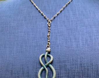 Snake Pendant Necklace, Brass Snake Necklace,Lariat Snake Necklace, Snake Pendant Necklace, Coiled Brass Snake with Patina, Serpent Necklace