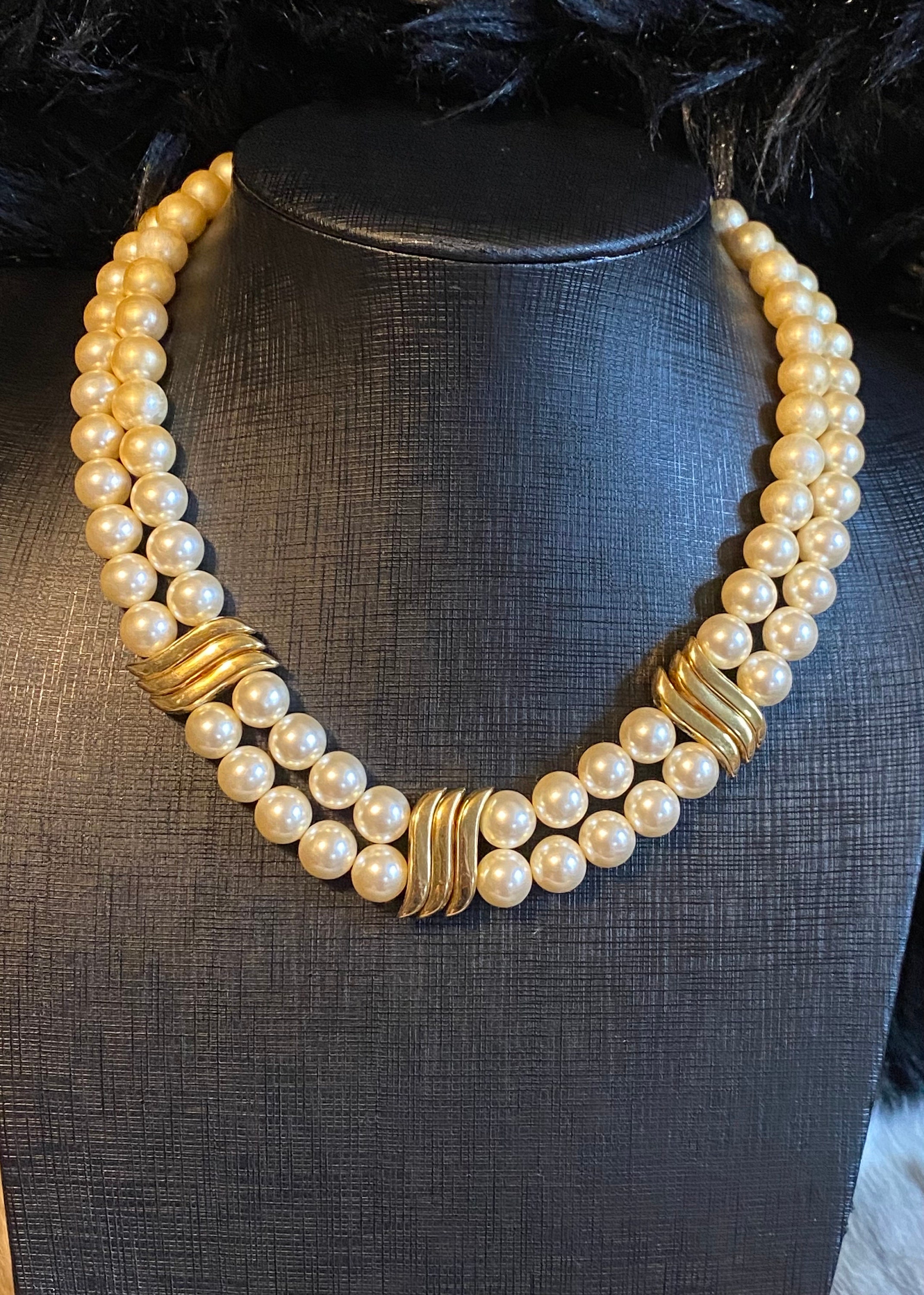 Vintage Napier 80s Two Strand Faux Pearl and Gold Tone - Etsy