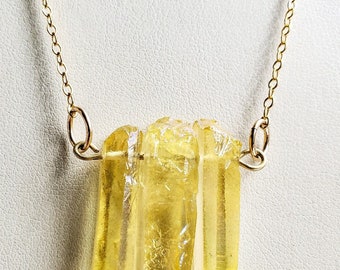 Golden Aura Quartz Crystal Point Necklace - 14k Gold Filled Chain