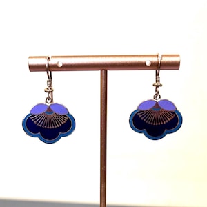 Laurel Burch Plum Blossom Earrings, Laurel Burch Cloisonne Earrings, 14k Gold Filled Ear Wires, 80’s Laurel Burch, Lavender, Cobalt & Teal