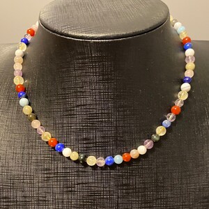 Colorful Gemstone Beaded Choker Necklace, Multicolored Semiprecious Stone Bead Choker Necklace with 14k Gold Filled Lobster Clasp, 6mm Beads