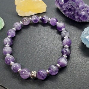 Genuine Amethyst Bracelet with Silver Spacers: February Birthstone