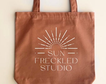 Sun Freckled Studio Terracotta Tote Bag with Interior Pockets, Reusable Canvas Shoulder Bag, Beach Bag Minimalist Shopping Bag, Book Bag