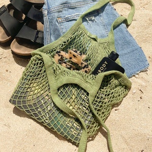 Olive Green Market Bag, Reusable Grocery Bag, Produce Bag Crochet bag, Cotton Mesh Tote, Farmers Market Bag, Net Bag, Zero Waste Living
