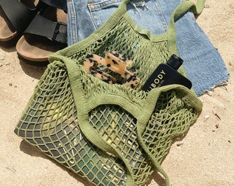 Olive Green Market Bag, Reusable Grocery Bag, Produce Bag Crochet bag, Cotton Mesh Tote, Farmers Market Bag, Net Bag, Zero Waste Living