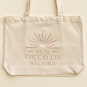 Sun Freckled Studio Wide Tote Bag with Interior Pockets, Reusable Canvas Shoulder Bag, Beach Bag Minimalist Shopping Bag, Book Bag