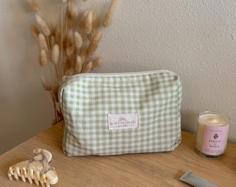 Sage Gingham Essentials Pouch, Toiletry Bag, Tote Bag Organizer Insert, Pencil Case, Makeup Bag, Cosmetics Bag Case, Canvas Pouch