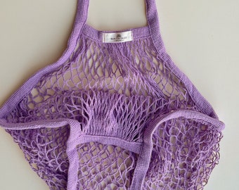 Sac de marché lilas, sac d’épicerie réutilisable, sac au crochet de sac de produits, fourre-tout en maille de coton, sac de marché fermier, sac en filet, vie zéro déchet