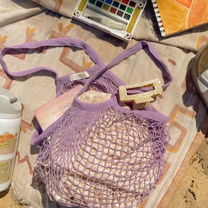 Lilac Market Bag, Reusable Grocery Bag, Produce Bag Crochet bag, Cotton Mesh Tote, Farmers Market Bag, Net Bag, Zero Waste Living