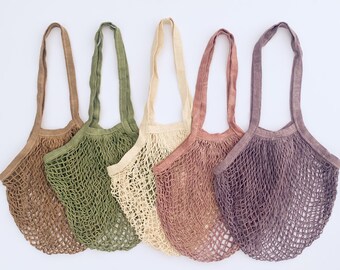 Hand Dyed French Market Bag, Reusable Grocery Bag, Produce Bag Crochet bag, Cotton Mesh Tote, Farmers Market Bag, Net Bag, Zero Waste Living
