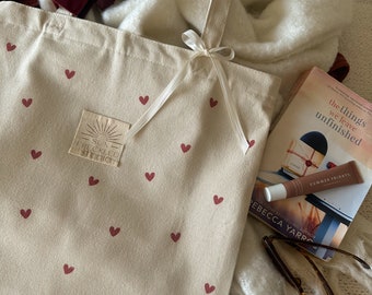 Be Mine Tote Bag with Pockets, Valentine Hearts Reusable Canvas Shoulder Bag, Beach Bag, Shopping Bag, Book Bag, Farmers Market Bag