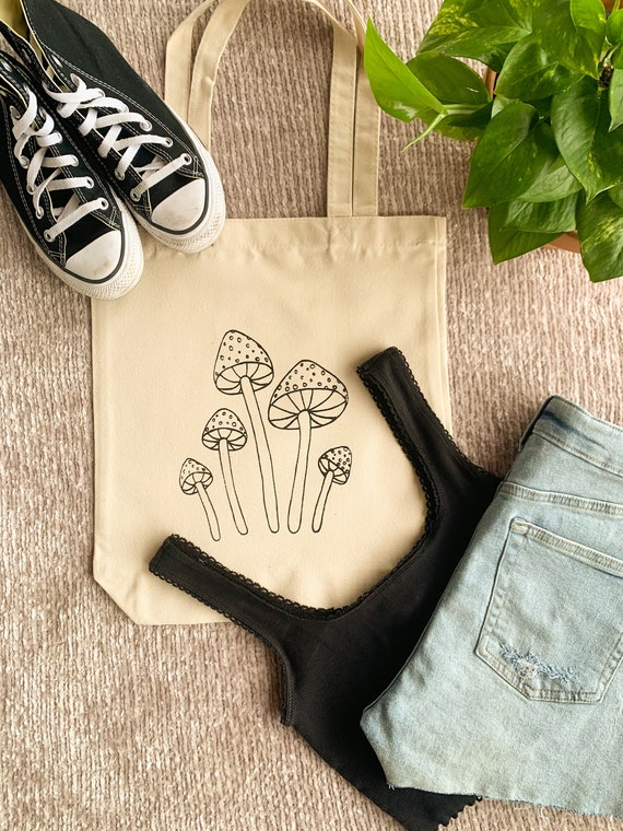  4 Pcs Canvas Tote Bag for Women Floral Cat Mushroom