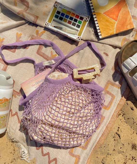 Lilac Market Bag, Reusable Grocery Bag, Produce Bag Crochet bag, Cotton Mesh Tote, Farmers Market Bag, Net Bag, Zero Waste Living