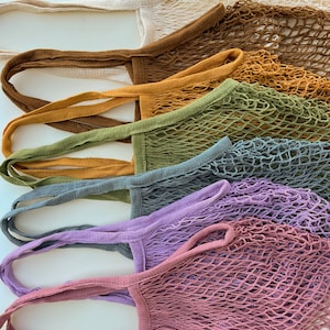 French Market Bag, Reusable Grocery Bag, Produce Bag, Crochet bag, Cotton Mesh Tote, Farmers Market Bag, Net Bag, Zero Waste Living image 3