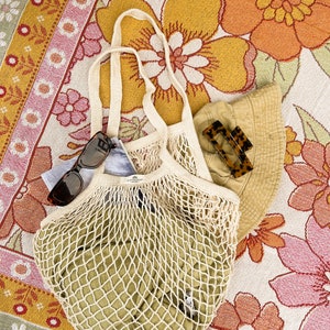 French Market Bag, Reusable Grocery Bag, Produce Bag, Crochet bag, Cotton Mesh Tote, Farmers Market Bag, Net Bag, Zero Waste Living sand