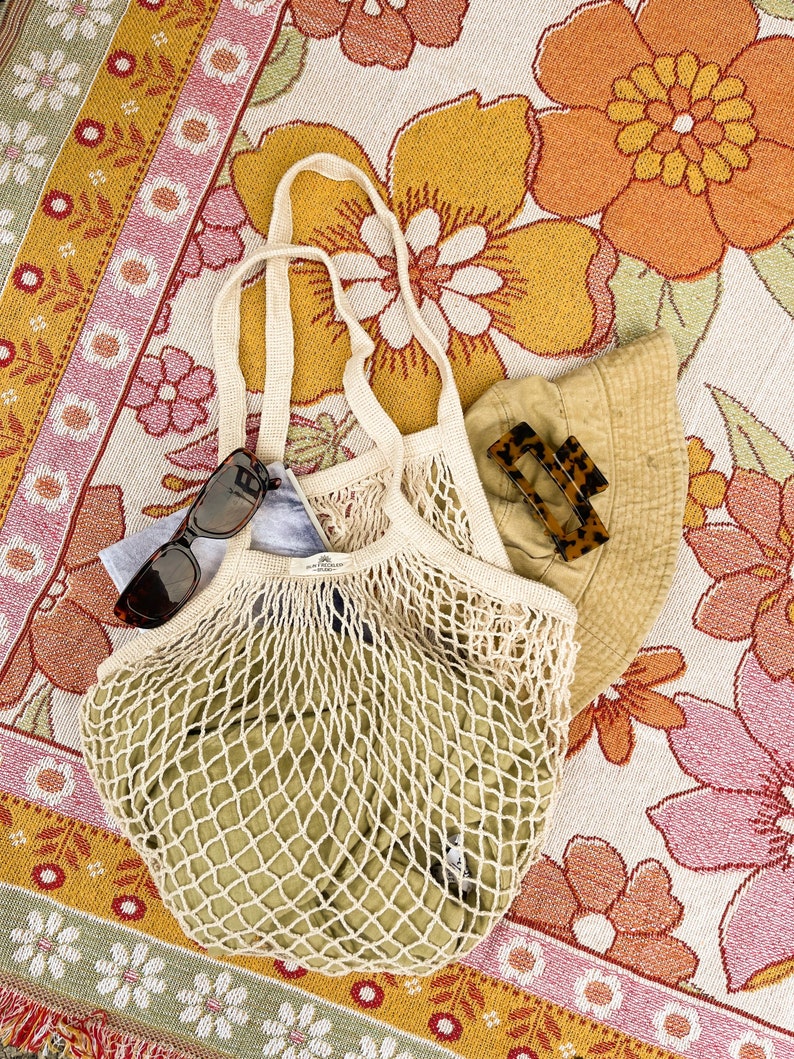 French Market Bag, Reusable Grocery Bag, Produce Bag Crochet bag, Cotton Mesh Tote, Farmers Market Bag, Net Bag, Zero Waste Living image 2