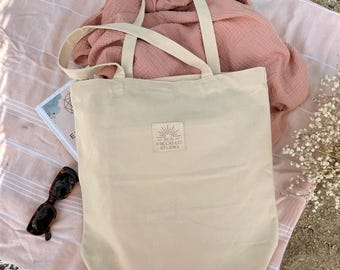 Beige Minimalist Tote Bag | Plain Tan Reusable Canvas Shoulder Bag, Beach Bag  Shopping Bag, Book Bag, Tote Bag Pockets, Durable Tote