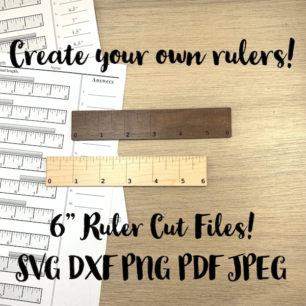 6" Ruler SVG Laser Glowforge PDF Vector Engraving Cutting Six Inch Ruler