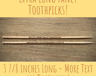 Extra Long Personalized Toothpicks, Custom Laser Engraved Wooden Picks, Wedding Favors, Party Favors, Bridal Shower, Rehearsal Dinner Gift