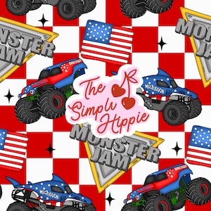 Monster Jam Truck Seamless Pattern, Fourth of July Boys Design (Digital Download)